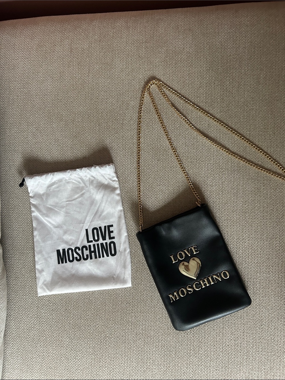 Love Moschino Black Crossbody with Gold Heart Emblem